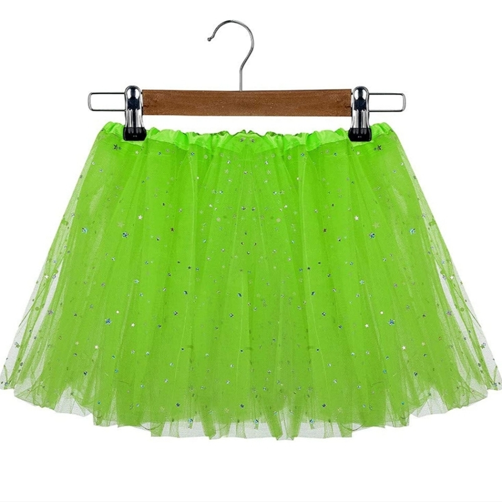 Lime green tulle skirt with silver stars (one size fits most)